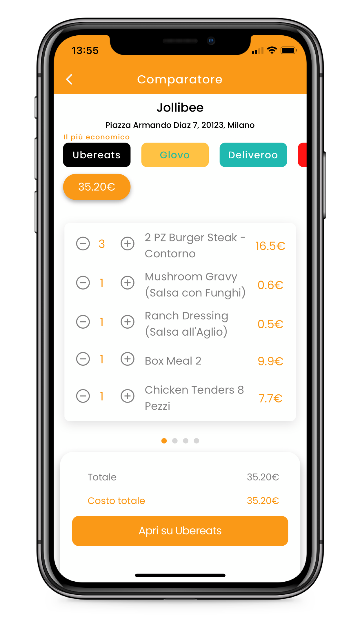 eatscanner menu e costi di consegna